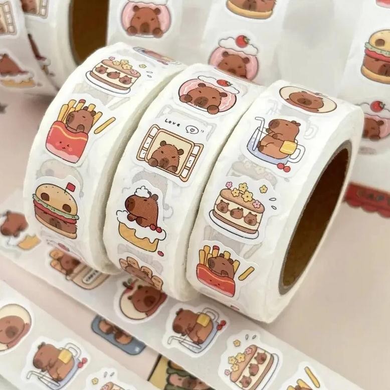

500Pcs Capybara Stickers Roll Waterproof Pvc Self-Adhesive Decals Cute Animal & Food-Themed Perfect For Laptops Scrapbook Phones