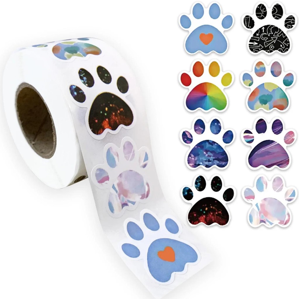 

100-500Pcs Cute Colorful Paw Print Stickers Birthday Gift Decoration Sealing Paw Labels Stickers Teacher Reward Kids Stickers