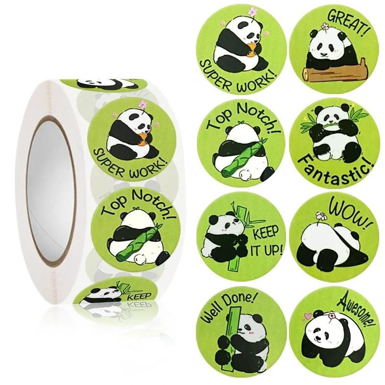 

100-500 Pcs 1Inch/2.5Cm Cute Animal Panda Stickers Roll For Envelope Praise Reward Student Work Label Stationery Seal Lable