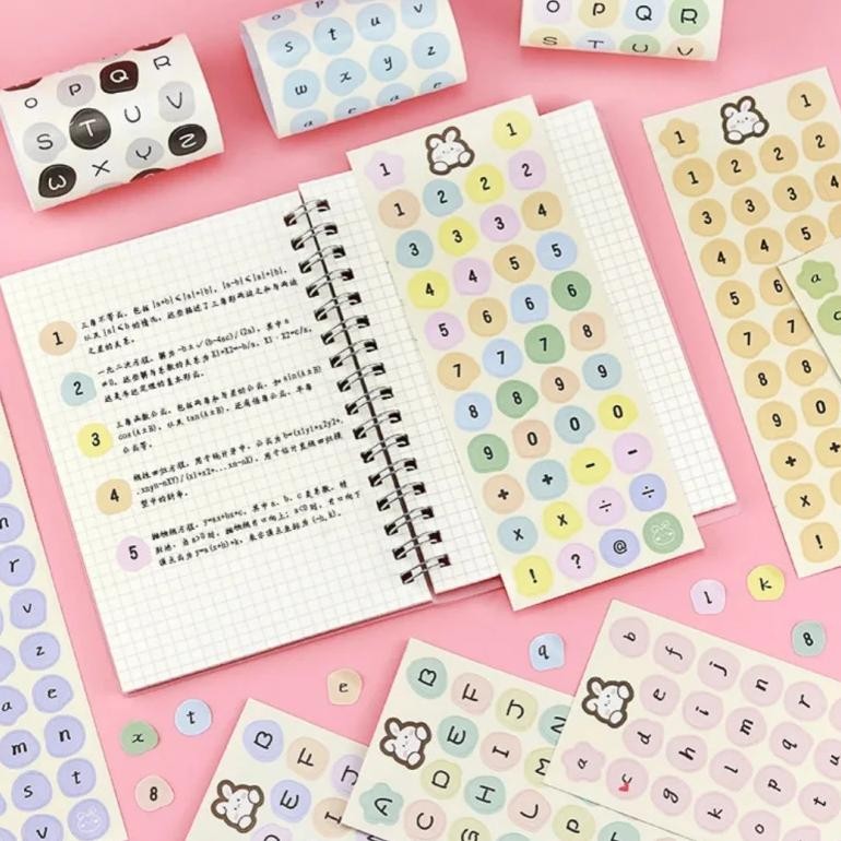 

36Sheets Cute Colorful Number Letter Stickers Diy Stick Label Notebook Water Cup Decorative Journal Material Stickers