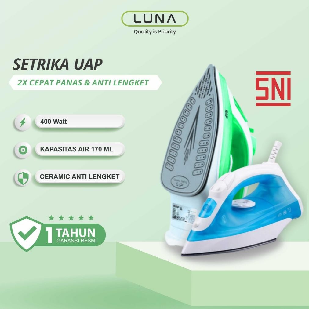 NEW LUNALIFE Setrika Uap Low Watt 400w SNI Optimal Handheld Portable Multifungsi Tapak Non-Stick [te