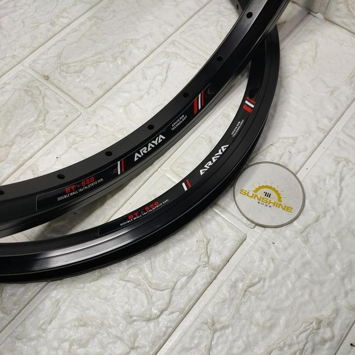 Rims Velg Sepeda Lipat 16 Plus 16X1 3/8 Araya Bt550 28 Hole Etrto 349 Double Wall Full Black Sepasan