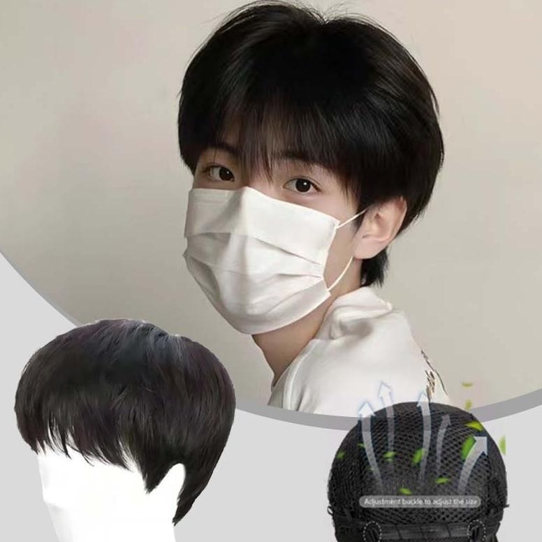 Wig Pendek Cowok Wik Rambut Pria Pendek Rambut Wig Pria Pendek Korea Rambut Palsu Pria DiM