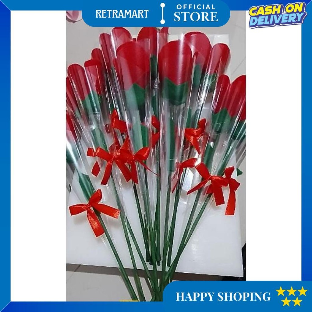 

[Ready]Bunga Mawar Kain Flanel Gratis Bungkus Plastik Pita Gratis Ongkir