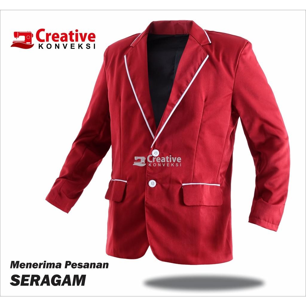 Jas Almamater Warna Merah Maroon Variasi Lis Putih Full Furing / Jas Pondok Pesantren / Osis Mpk Ter