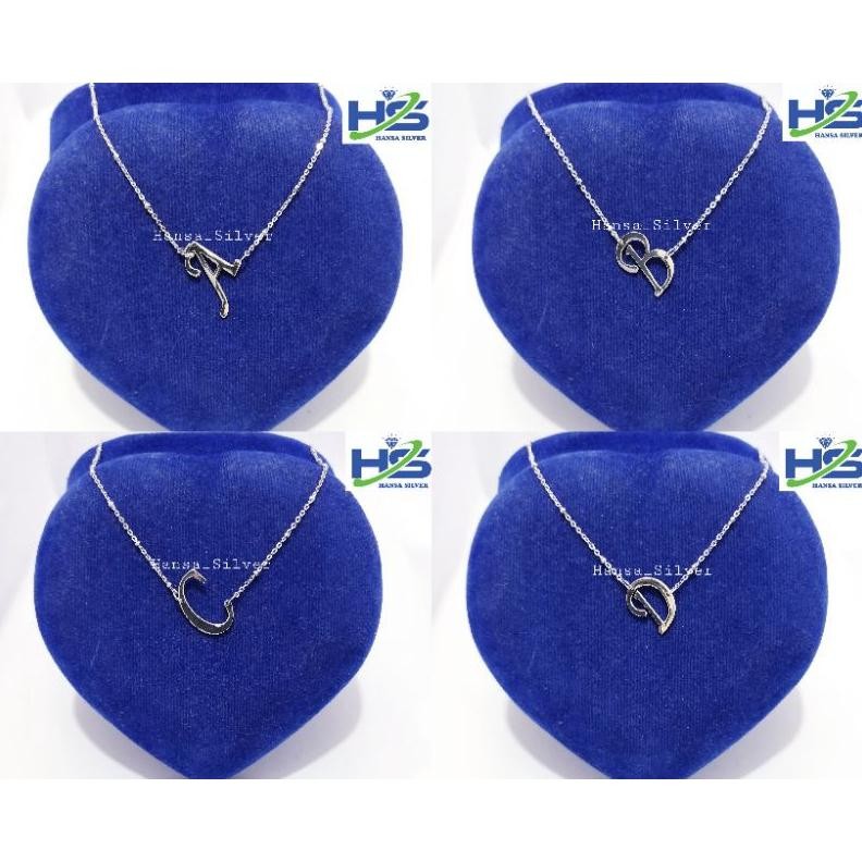 Kalung Perak Wanita Silver Asli 925 Lapis Emas Putih Rantai Jedar Liontin Huruf Alfabet 40 Cm - Kalu