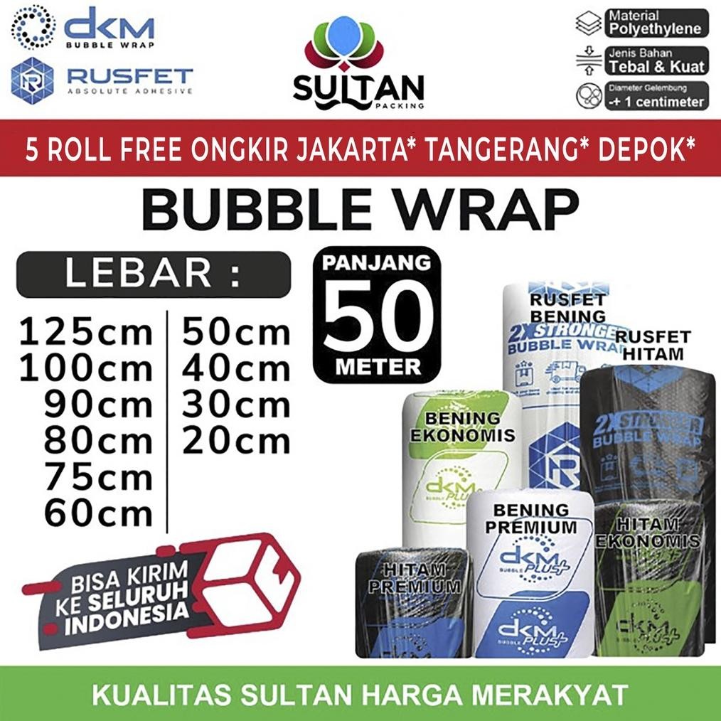

Plastik Bubble Wrap 50M RUSFET DKM+ Bubblewrap Packing TEBAL ROLL DiM