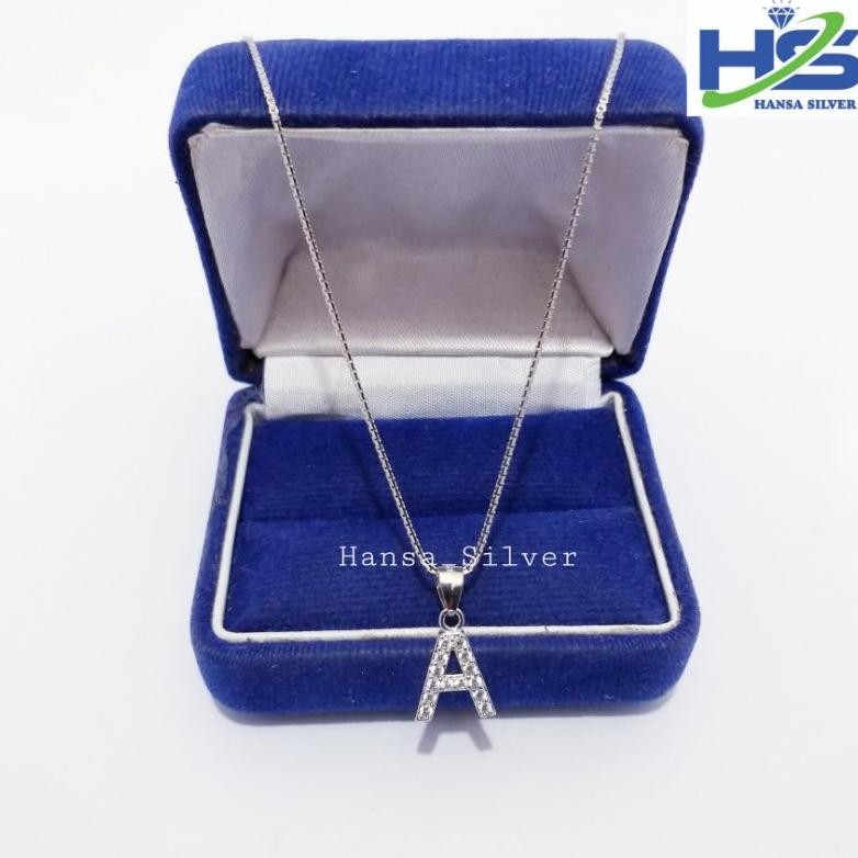 Kalung Perak Wanita Silver Asli 925 Lapis Emas Putih Italy Santa Liontin Huruf A - Perhiasan Perak D
