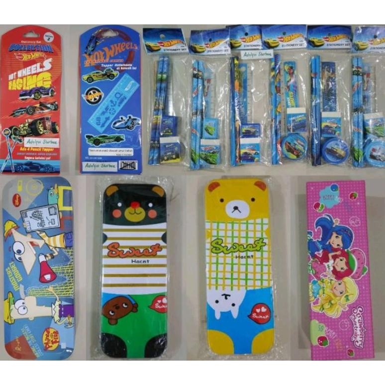

hotwheels hot wheels stationery set pensil penggaris penghapus serutan rautan mobil hotwheels tempat kotak pensil besi kaleng magnet pink stationery set collection topper DiM
