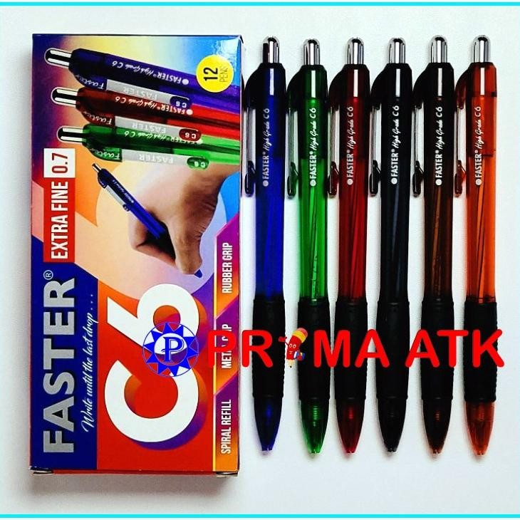 

(12 PCS / 1 PAX) Ballpoint FASTER C6 Extra Fine Point 0.7 mm / Pulpen Cetek C 6 isi 12 Pcs / Pen Pencet Warna Hitam DiM