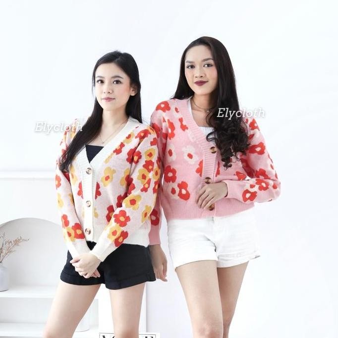 ELYCLOTH | FLORAL CARDIGAN | CARDIGAN RAJUT WANITA PREMIUM KNIT terlaris