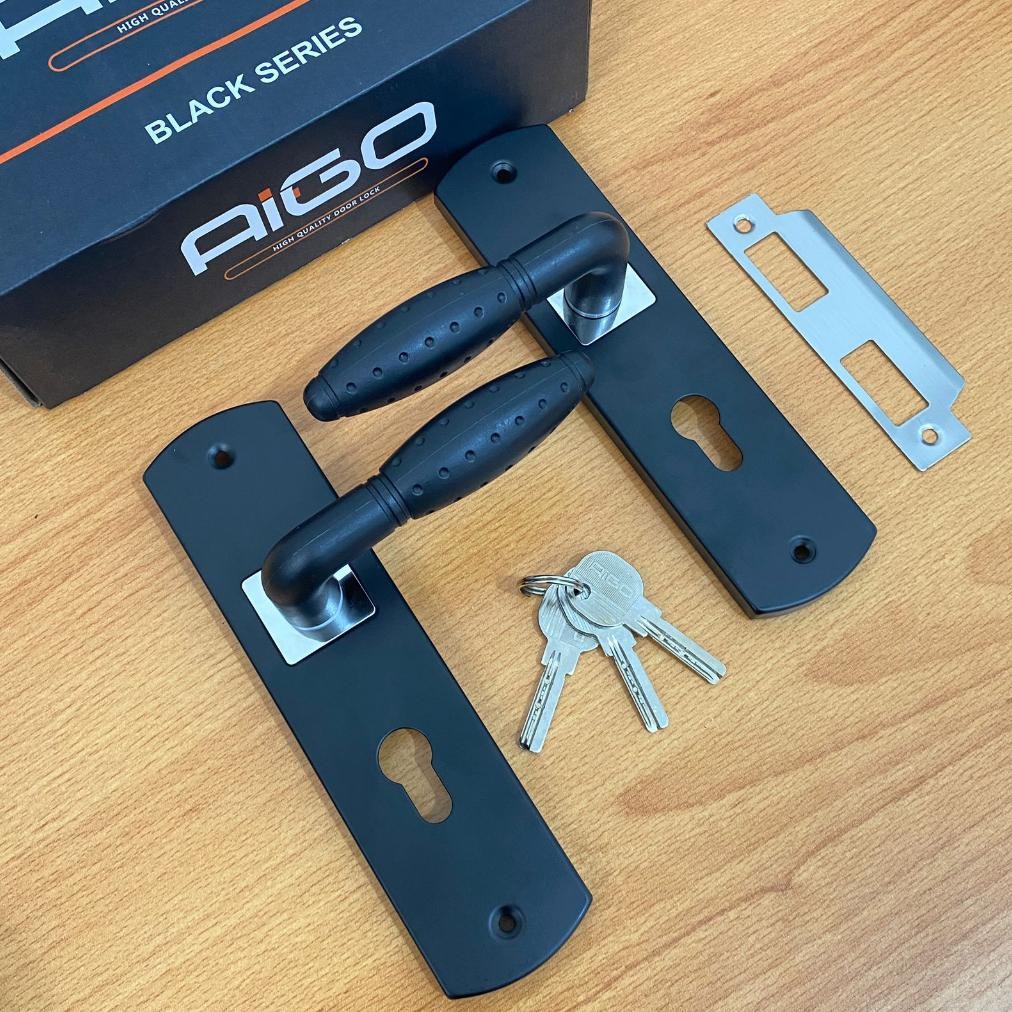 GAGANG PINTU RUMAH 20CM BULAT BINTIK HITAM DOFF / KUNCI PINTU RUMAH BLACK DOFF MINIMALIS