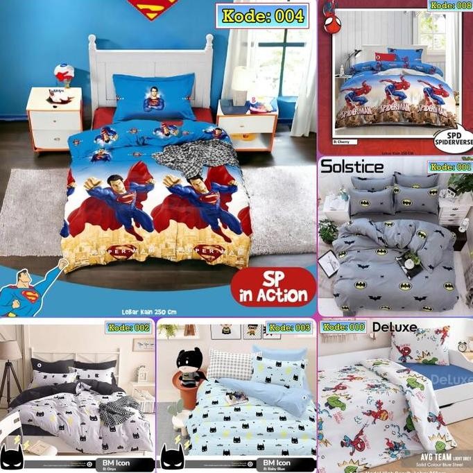 Kain Bahan Sprei Meteran Katun CVC Motif Karakter Spiderman dan Batman