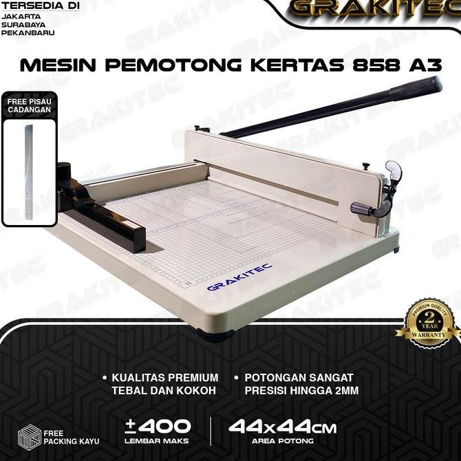 

Mesin Pemotong Kertas Grakitec 1 Rim Tipe A3 858S Kualitas Super Premium Tersedia Di Pulau Jawa & Sumatera Garansi 2 Tahun ( Alat Potong Kertas Hvs, Sticker, Art Paper, Undangan,Buku,Brosur Ukuran A5 A4 F4 B4 A3