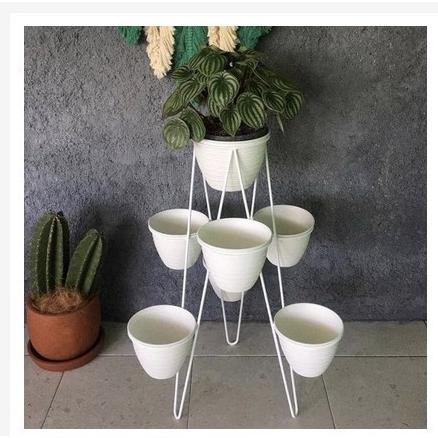Pot Bunga Besi/Kerangka Pot Menara Isi 7 Pot/standing Pot Menara Isi 7 Pot Madu/Rak Bunga Besi/Stand