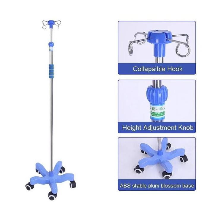 Tiang Infus Adjustable Abs 5 Roda Standar Infus Multifungsi Dapat Disesuaikan Ketinggiannya Dengan B