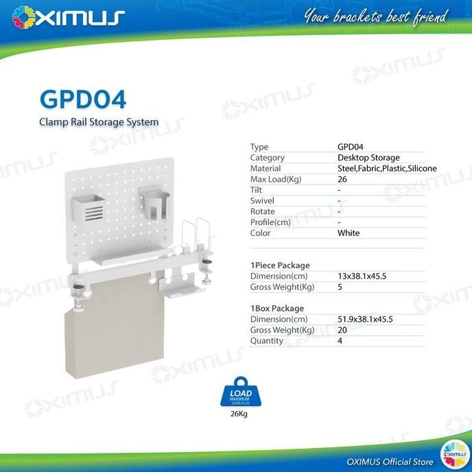 

Rak Papan Meja Single Rail Modular Deskmount Pegboard DIY OXIMUS GPD04 KS88