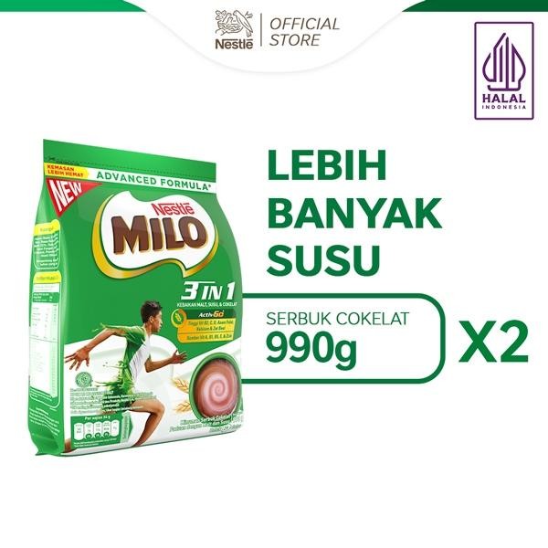 

Milo 3In1 Activ-Go Susu Coklat Pouch 990 Gr X 2Pcs Terbaru Best Quality 100% Original