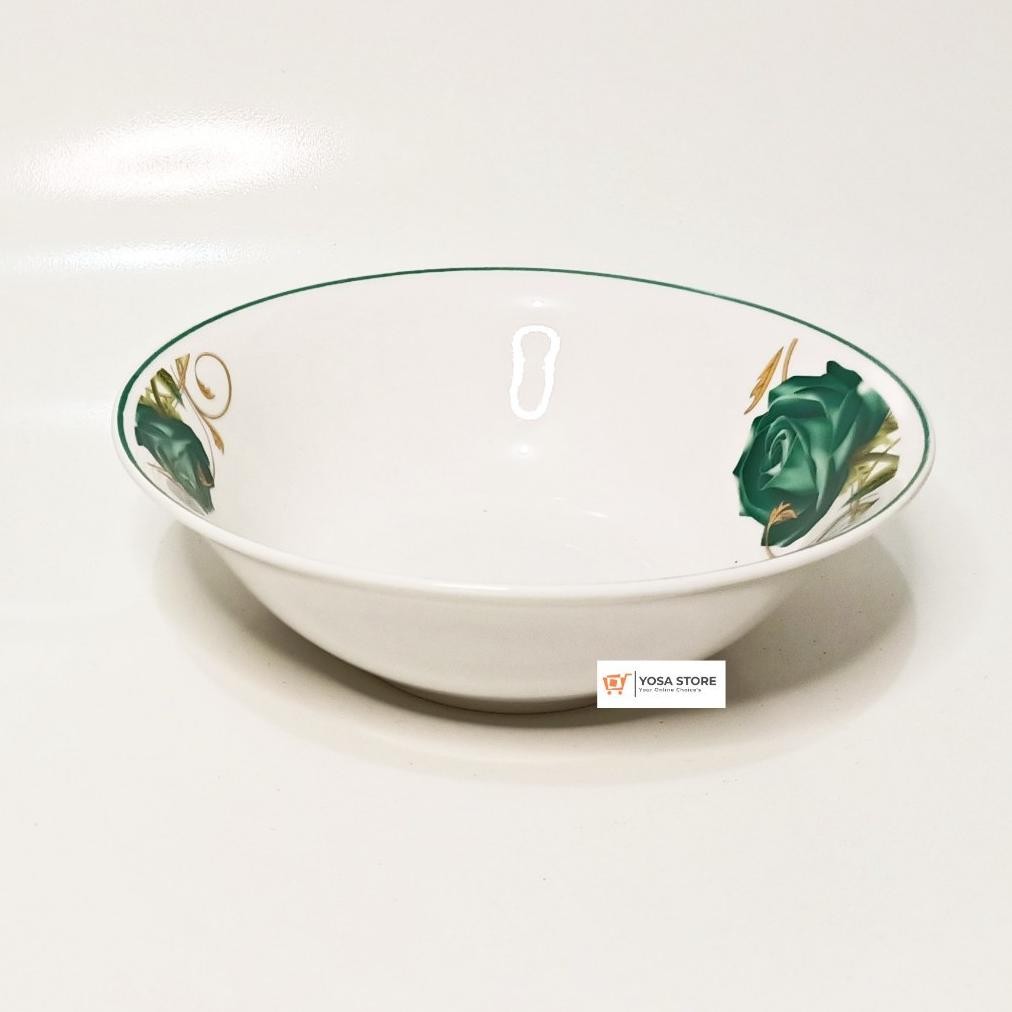 Terbaik Mangkok Keramik Bakso Motif Bunga Hijau 7 Inch 1 Pcs HW