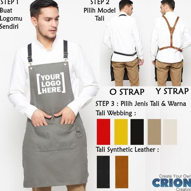 

Terlaris Celemek Apron Barista / Barber / Chef Fully Customize Logo By Crion