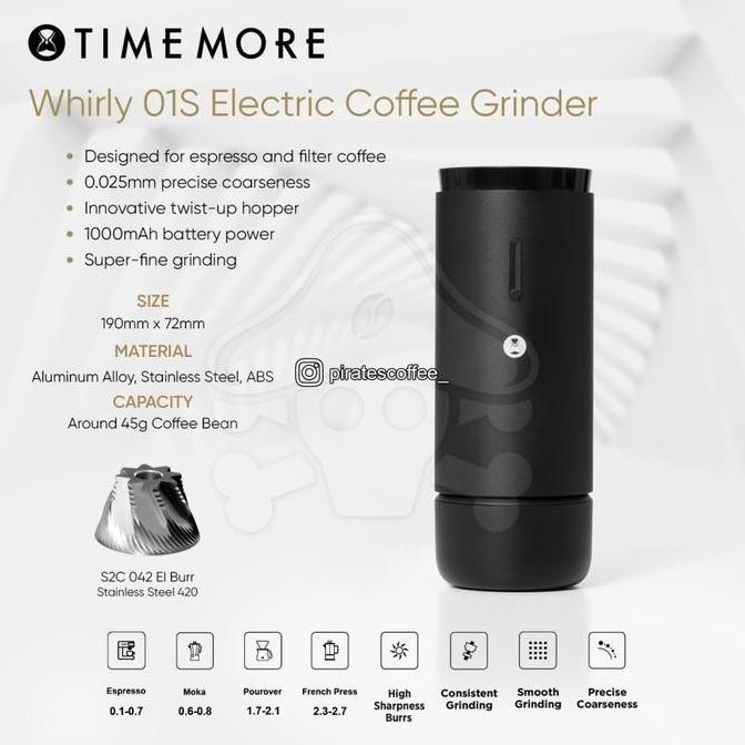 

Terlaris Timemore Whirly 01S Electric Portable Coffee Beans Grinder | Alat Giling Biji Kopi Elektrik