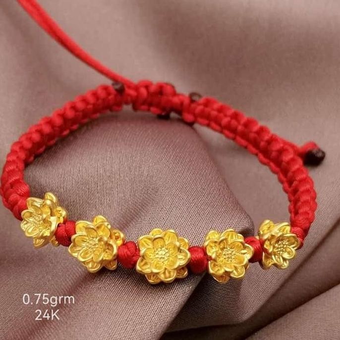 Gelang Tali Cina Variasi Emas Asli Bunga Teratai Lotus Isi 5 Hk 24K 99 Co