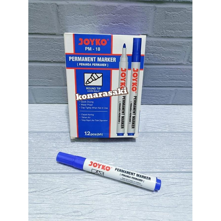 

12 Pcs Joyko Permanent Marker Spidol Permanen Round Tip Per 12 Pcs Co