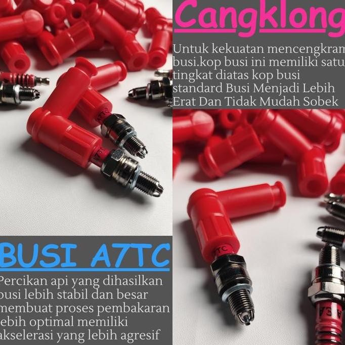 Paketan Cangklong Cop Busi Kepala Busi Tutup Atas Busi + Busi Racing Iridium Power A7Tc Mata 3 Kaki 