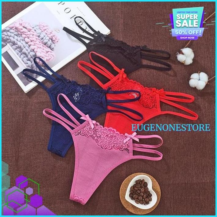 WANITA THONG CELANA DALAM RENDA TRANSPARAN SEKSI PINGGANG RENDAH DUA TALI G STRING C PRODUK TERBAIK