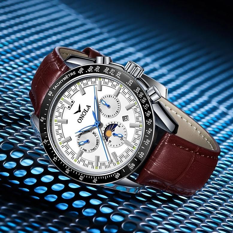 ONOLA 2023 New Fashion Men Watch Casual Mechanical Watch Men's Luxury Top Leather Hollow Automatic W