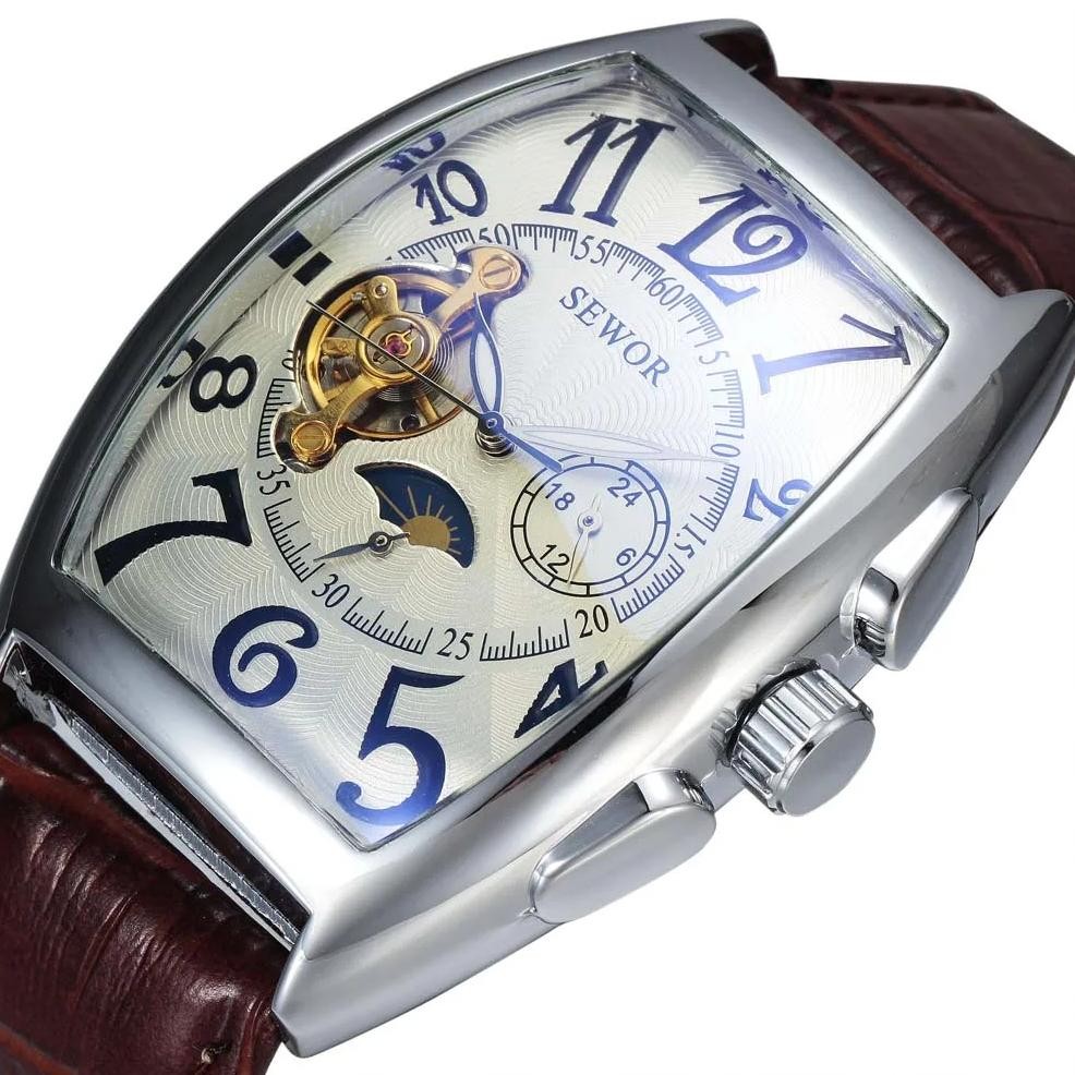 SEWOR Luxury Tourbillon Watches Men Automatic Mechanical Watches Fashion Tonneau Watches Casual Men 