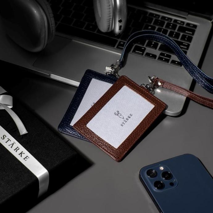 

Name Tag Lanyard Id Card Kulit Asli Starke Leather Hustle Hog Tekstur Co