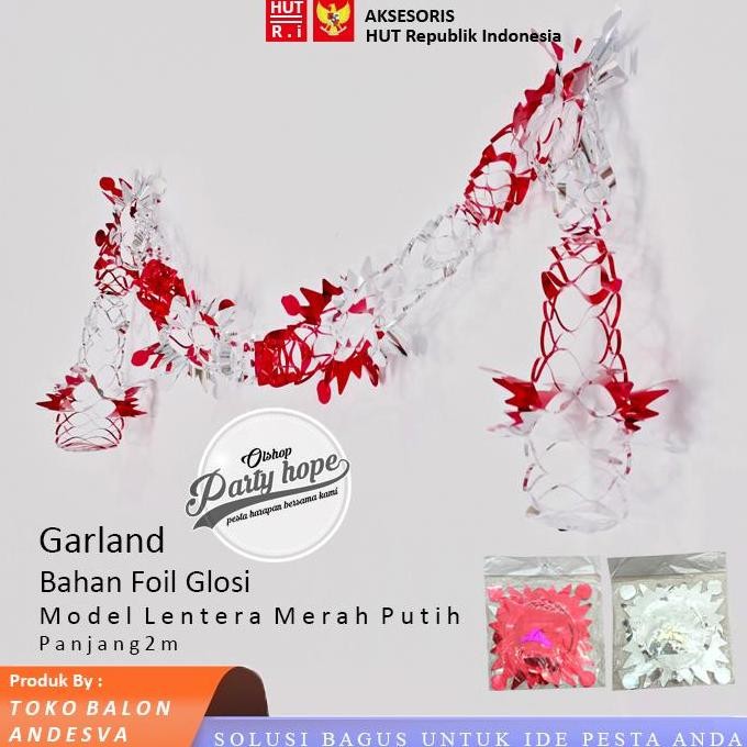 :=:=:=:=] hiasan garland lentera merah putih / garland 3d ornamen merah putih