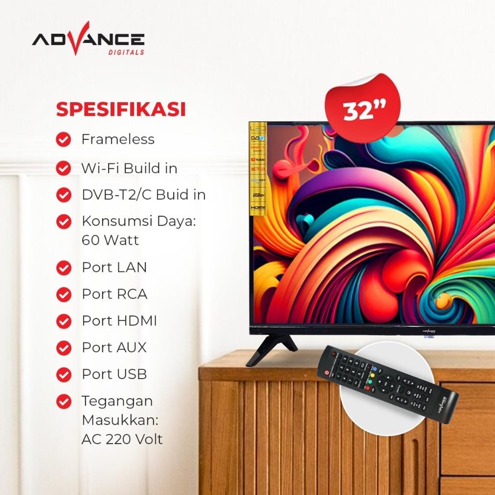 ADVANCE TV LED DIGITAL ANDROID 32 Inch Smart TV LAYAR PANEL LG FRAMELESS / Android TV ADV-3202A ADV-