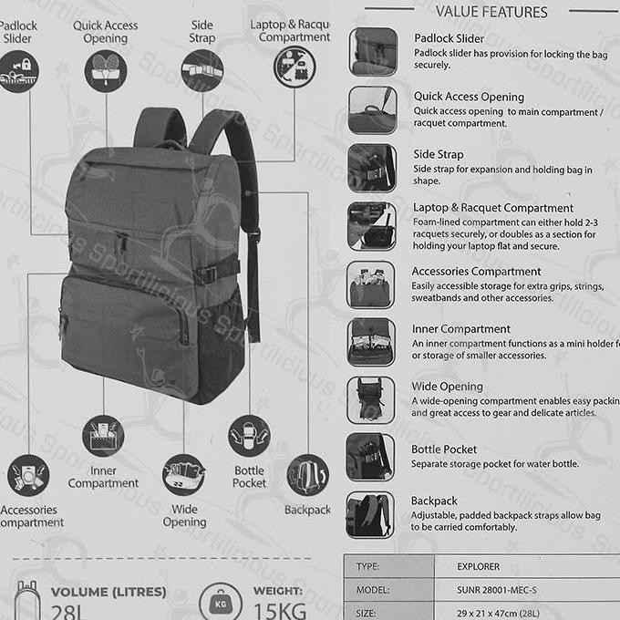 Tas Raket Badminton Yonex Backpack Explorer Sunr 28001Mec Black Terlaris