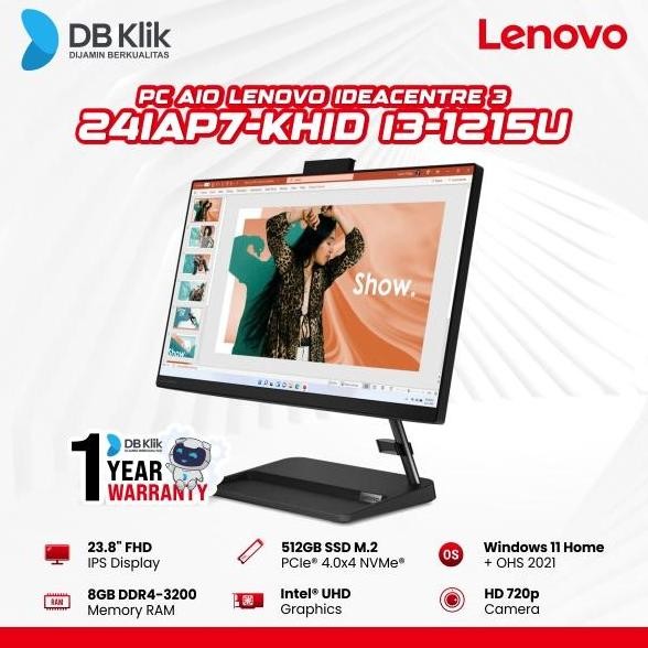 Pc Aio Lenovo Ic3 24Iap7-Khid I3-1215U 8/512Gb 23,8 Inch Win Ohs New Stok