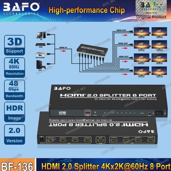 NEW HDMI Splitter/Splitter HDMI 8 Port 4K Bafo BF-136