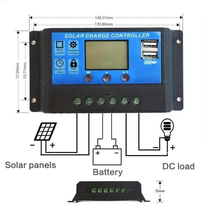 Solar Charge Controller Lcd Led Display Solar Cell Pwm 12V 24V 10A 20A 30A 50A 60A Usb Panel Tenaga 