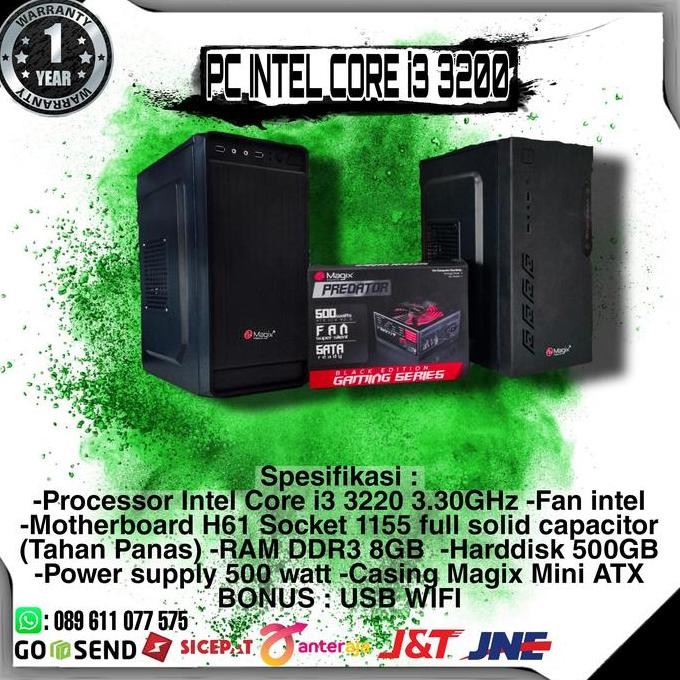 Pc Komputer Rakitan Intel Core I3 3220 Ram 8Gb New Stok