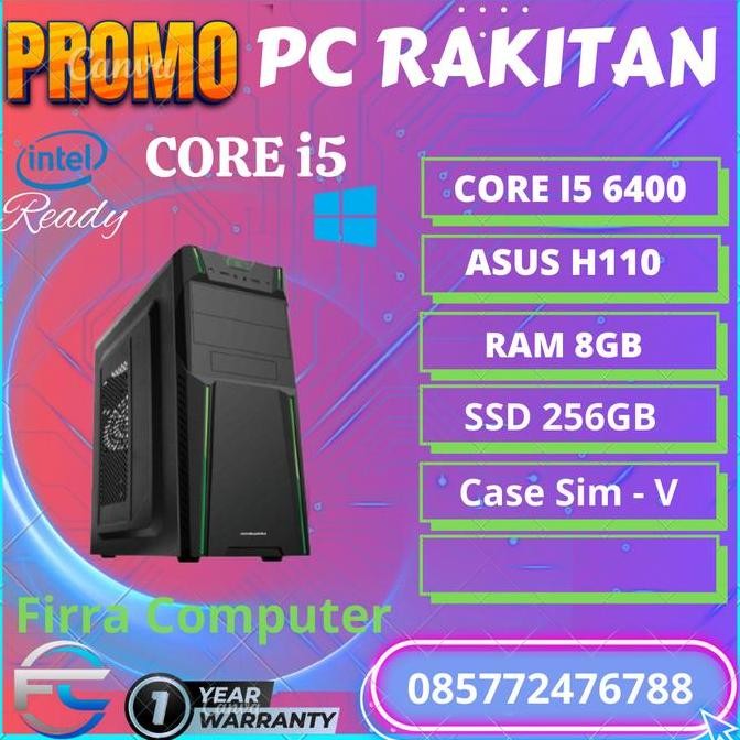 Pc Komputer Rakitan Intel Core I5 6400 Mobo Asus H110 Ram 8Gb Ssd 256 New Stok