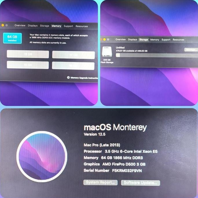 Apple Mac Pro 2013 Xeon E5 6C 512Gb Nvme 32Gb/64Gb Firepro D500 3Gb New Stok