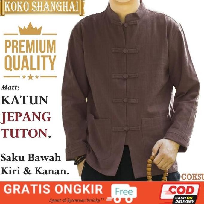 baru  KOKO SHANGHAI PREMIUM Bahan KATUN JEPANG IMPORT | Pakaian Muslim Pria Baju Koko Kemeja Lengan 