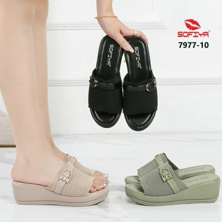 best seller [BISA Cod] Sofiya Ori 7977 10 Sandal Wedges Import Sendal Wedge Sandal Hak 5Cm Slop In r