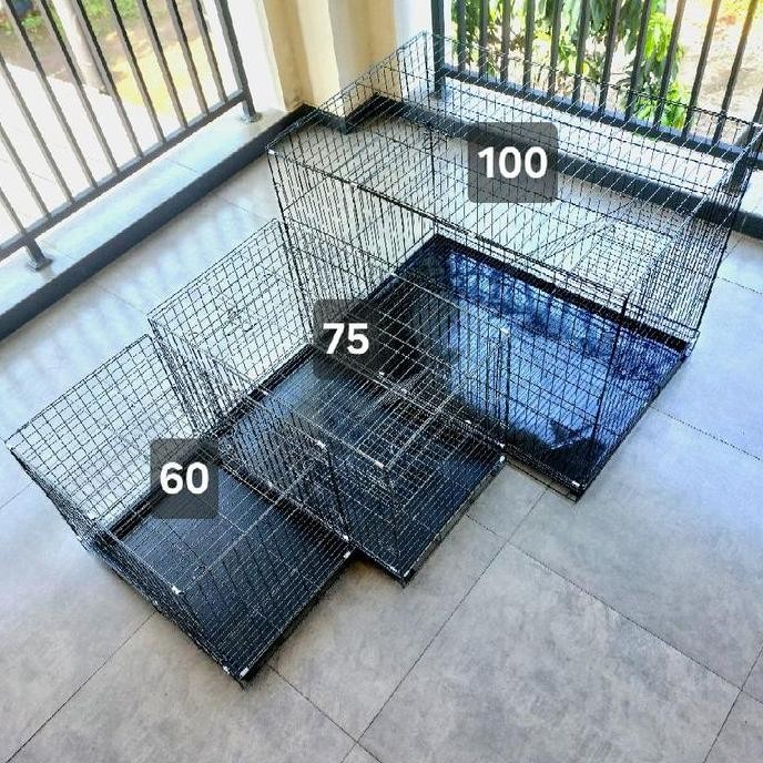 ready Kandang Besi Lipat Super Jumbo 100x70x75 - Varian Warna Hitam Kucing Kelinci Iguana Roda / Tan
