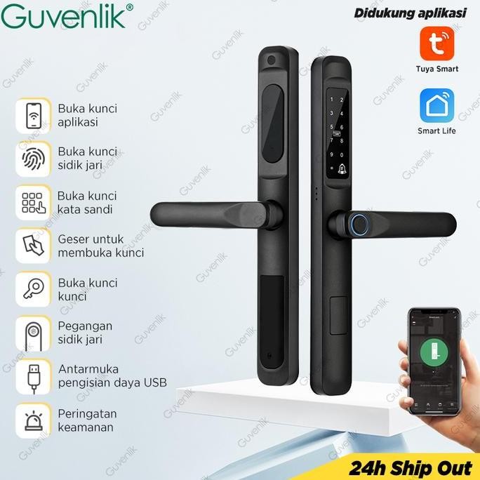 Tuya Smart Door Lock Slim Kunci Pintu Rumah Kunci Pintu Geser Sidik Jari Zinc Alloy Door Lock For Ge