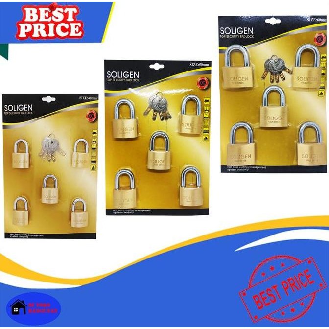 Gembok Master Key Soligen 5 Pcs Kuningan 40 50 60 Mm