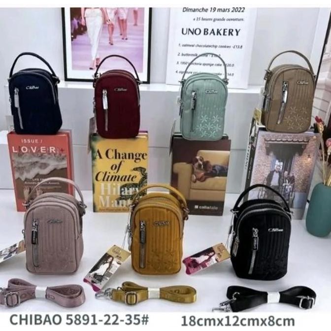 baru Tas selempang mini wanita dompet HP chibao model terbaru 5891-22-35 motif bordir bunga bahan ka