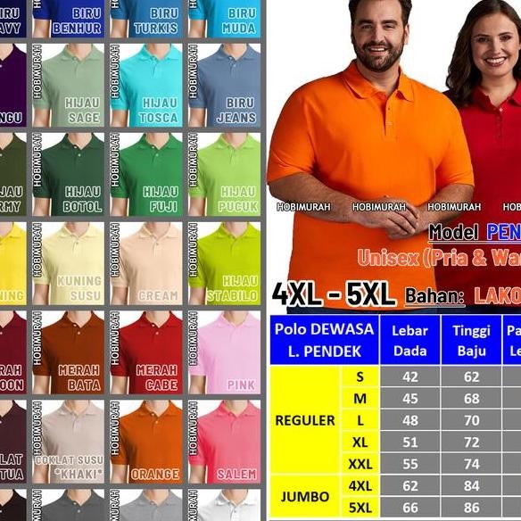 Kaos Polo Pendek Jumbo 4Xl 5Xl Pria Wanita Kerah Polos Jumbo Mondaze