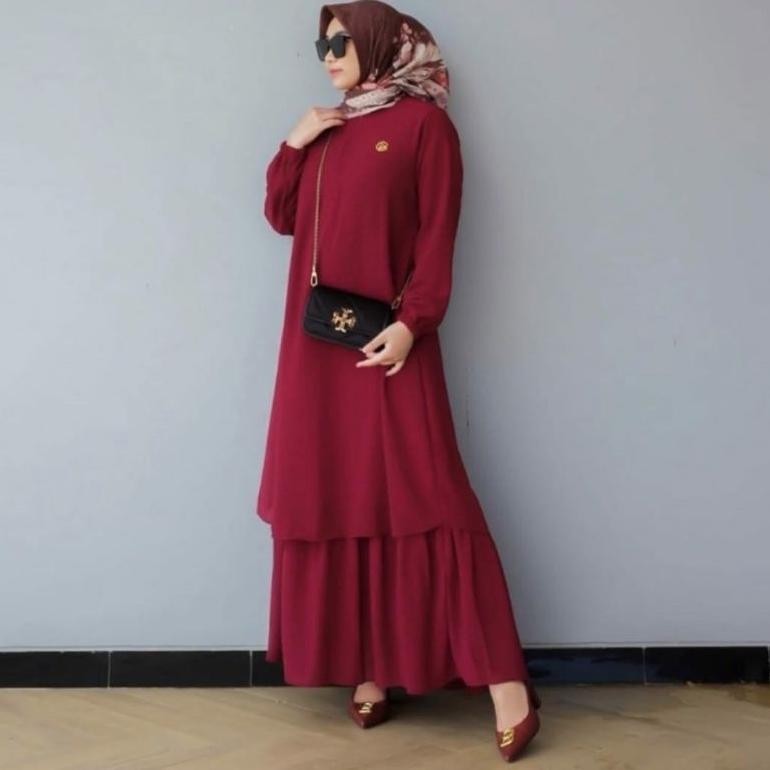 Hj-77 Gamis Malaysia  Melayu  Polos Anggun Dan Cantik/Busui/Fashion Muslim Wanita