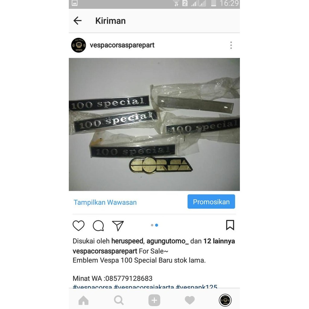 Emblem Vespa Pts Special 100Cc Original Nos